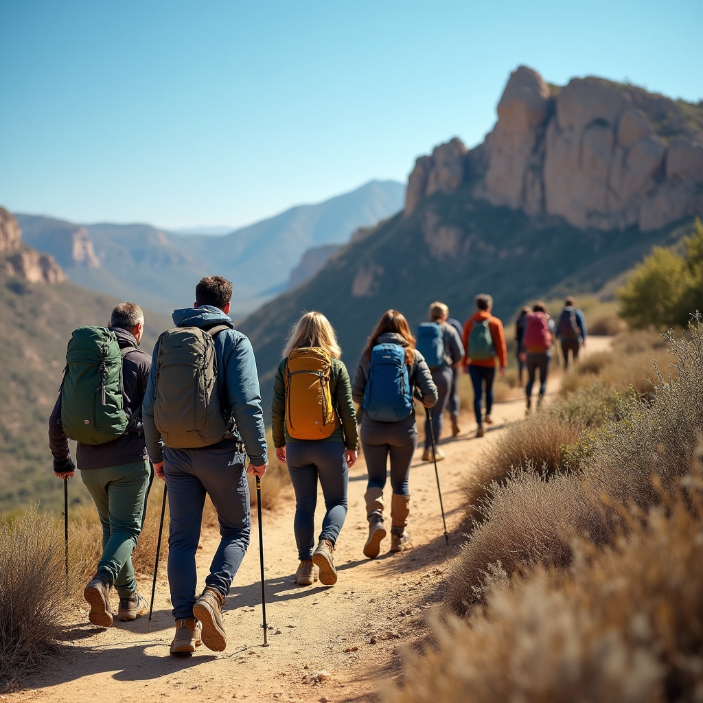 Grupo de caminantes en montaña española