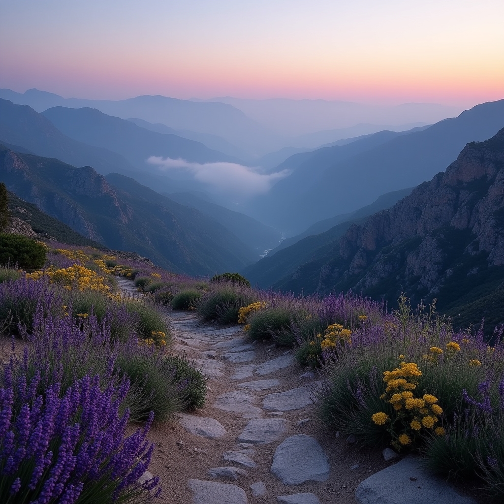 Panorámica de sierra española con vegetación mediterránea al amanecer